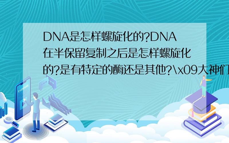 DNA是怎样螺旋化的?DNA在半保留复制之后是怎样螺旋化的?是有特定的酶还是其他?\x09大神们帮帮忙