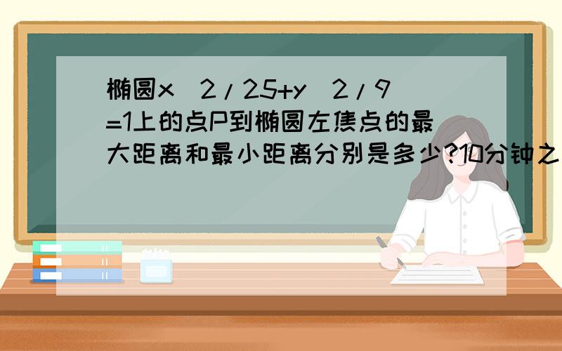 椭圆x^2/25+y^2/9=1上的点P到椭圆左焦点的最大距离和最小距离分别是多少?10分钟之内解我采纳!