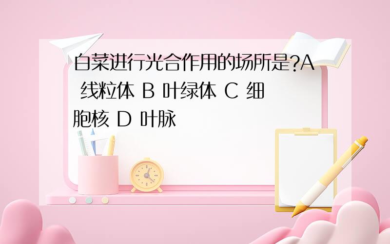 白菜进行光合作用的场所是?A 线粒体 B 叶绿体 C 细胞核 D 叶脉