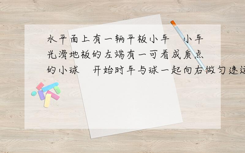 水平面上有一辆平板小车　小车光滑地板的左端有一可看成质点的小球　开始时车与球一起向右做匀速运动,...水平面上有一辆平板小车　小车光滑地板的左端有一可看成质点的小球　开始时