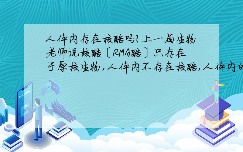 人体内存在核酶吗?上一届生物老师说核酶〔RMA酶〕只存在于原核生物,人体内不存在核酶,人体内的酶都是蛋白质.但这一届生物老师却说核酶存在于人体内,人的健康水平和核酶有关,我现在头