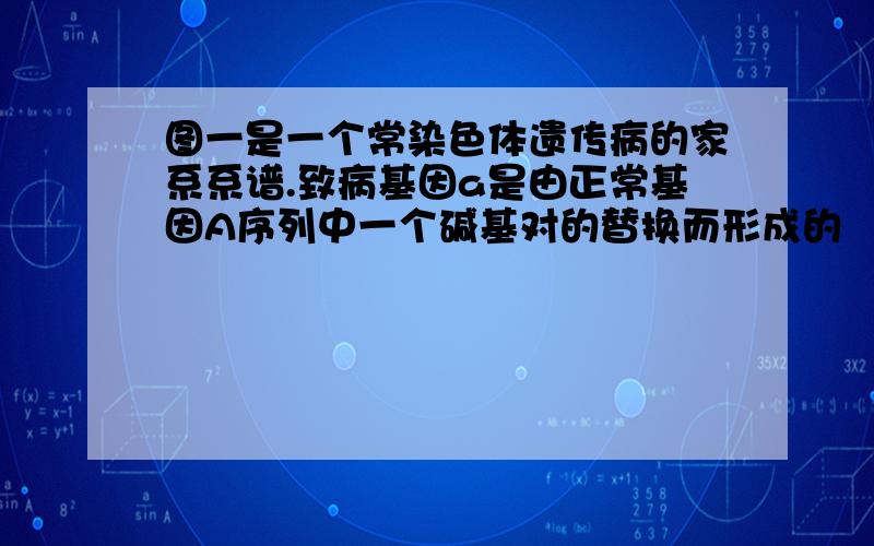 图一是一个常染色体遗传病的家系系谱.致病基因a是由正常基因A序列中一个碱基对的替换而形成的