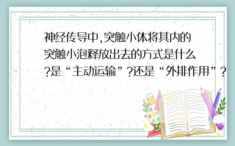 神经传导中,突触小体将其内的突触小泡释放出去的方式是什么?是“主动运输”?还是“外排作用”?