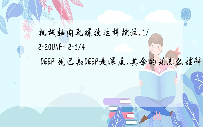 机械轴内孔螺纹这样标注,1/2-20UNF* 2-1/4 DEEP 现已知DEEP是深度,其余的该怎么理解