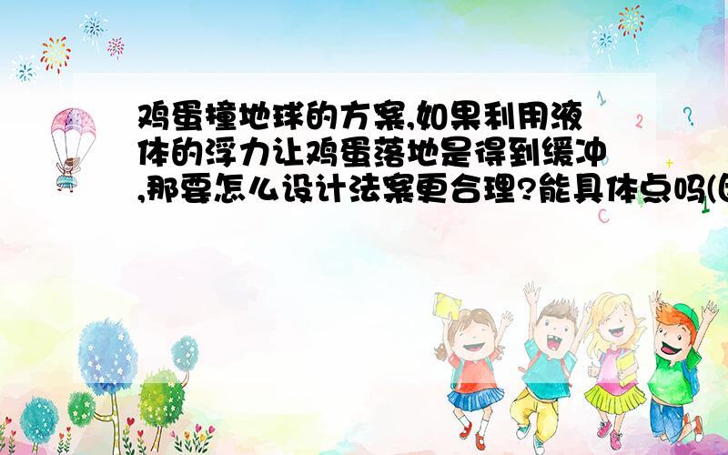 鸡蛋撞地球的方案,如果利用液体的浮力让鸡蛋落地是得到缓冲,那要怎么设计法案更合理?能具体点吗(因为课题的需要)  谢谢!.