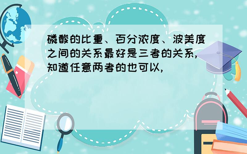 磷酸的比重、百分浓度、波美度之间的关系最好是三者的关系,知道任意两者的也可以,