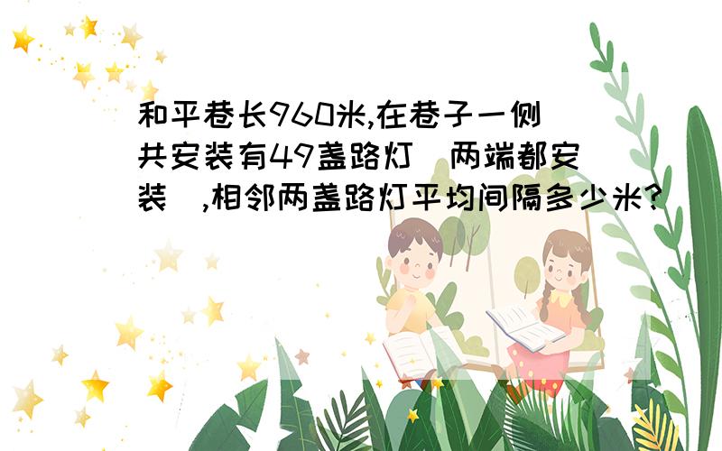 和平巷长960米,在巷子一侧共安装有49盏路灯（两端都安装),相邻两盏路灯平均间隔多少米?