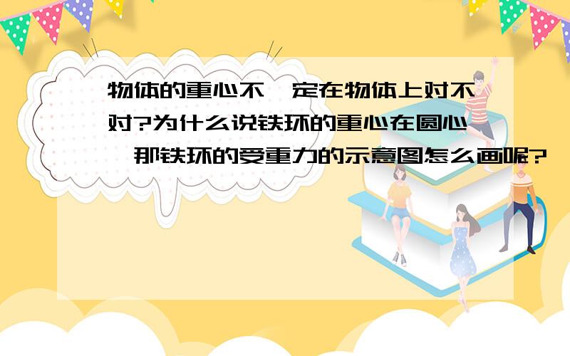 物体的重心不一定在物体上对不对?为什么说铁环的重心在圆心,那铁环的受重力的示意图怎么画呢?