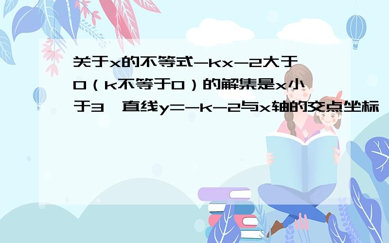 关于x的不等式-kx-2大于0（k不等于0）的解集是x小于3,直线y=-k-2与x轴的交点坐标