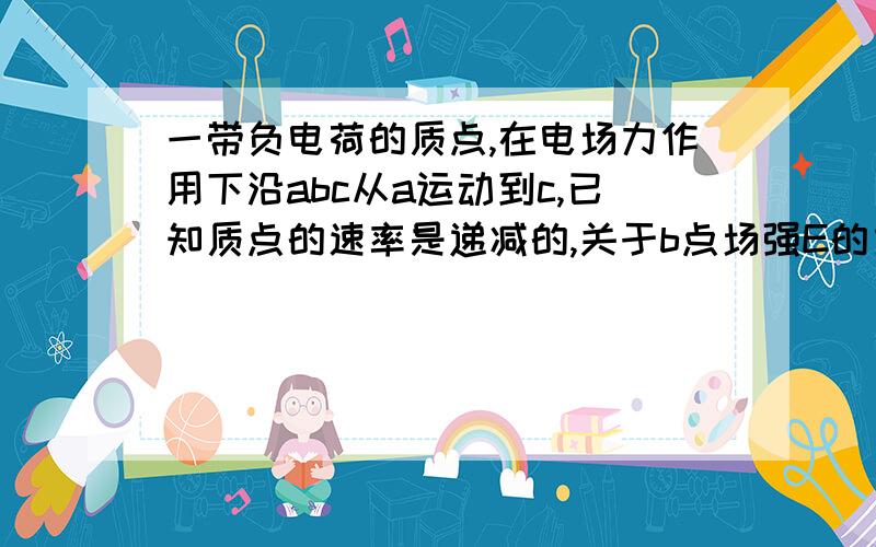 一带负电荷的质点,在电场力作用下沿abc从a运动到c,已知质点的速率是递减的,关于b点场强E的方向正确答案是D,但不是说曲线上各点的切线方向即为场强方向吗,怎么解析上又说“由电场力方向