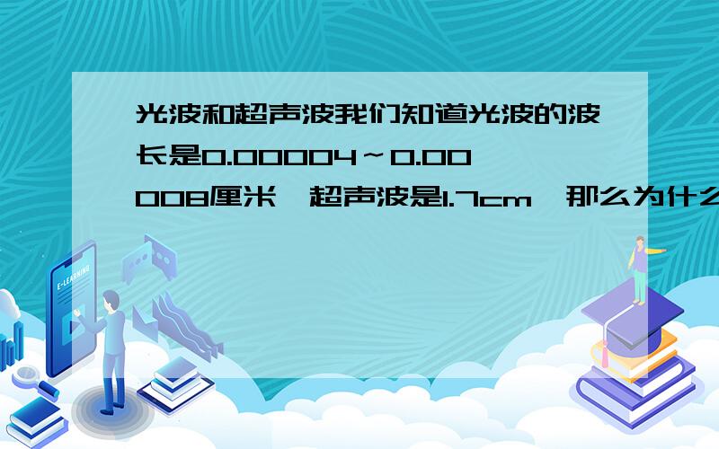 光波和超声波我们知道光波的波长是0.00004～0.00008厘米,超声波是1.7cm,那么为什么超声波在水中传播的距离比光波和无线电波要远的多?（声呐）,按波长越短,穿透力越强的道理应该弄个“光呐