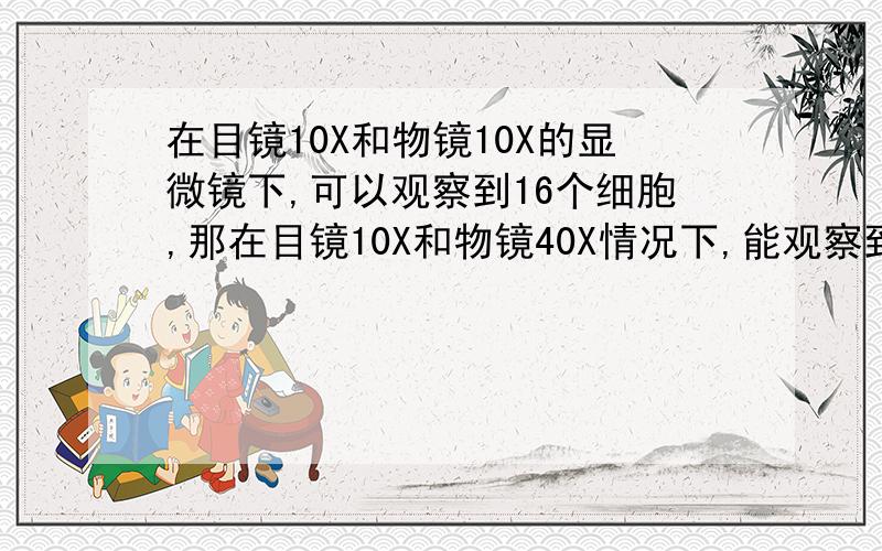 在目镜10X和物镜10X的显微镜下,可以观察到16个细胞,那在目镜10X和物镜40X情况下,能观察到几个细胞?我算的是4个,为什么答案说是1个啊,不是缩小了4倍么