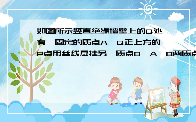 如图所示竖直绝缘墙壁上的Q处有一固定的质点A,Q正上方的P点用丝线悬挂另一质点B,A、B两质点因为带电而相互排斥,致使悬线与竖直方向成θ角,由于漏电使A、B两质点的带电量逐渐减小.在电荷