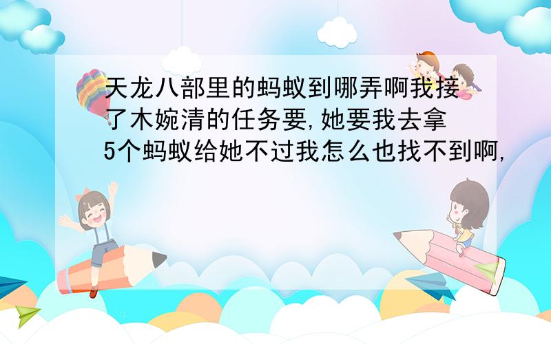 天龙八部里的蚂蚁到哪弄啊我接了木婉清的任务要,她要我去拿5个蚂蚁给她不过我怎么也找不到啊,