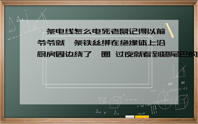 一条电线怎么电死老鼠记得以前爷爷就一条铁丝绑在绝缘体上沿厨房周边绕了一圈 过夜就看到翘尾巴的唧星人了