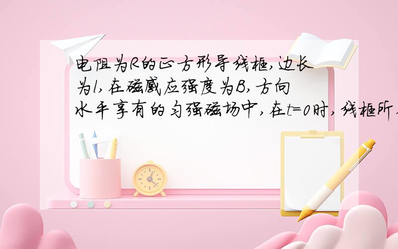 电阻为R的正方形导线框,边长为l,在磁感应强度为B,方向水平享有的匀强磁场中,在t=0时,线框所在平面与磁场垂直,线框处于竖直平面,现使他绕水平轴oo'以角速度w匀速转过,则在转动过程中 ,（c