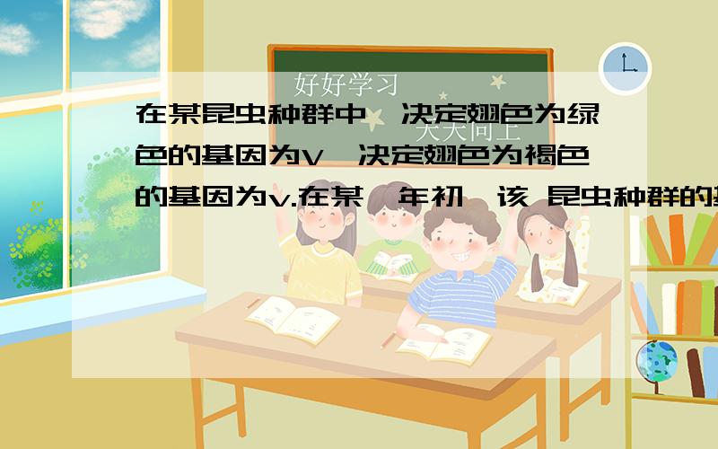 在某昆虫种群中,决定翅色为绿色的基因为V,决定翅色为褐色的基因为v.在某一年初,该 昆虫种群的基因型在某昆虫种群中,决定翅色为绿色的基因为V,决定翅色为褐色的基因为v.在某一年初,;该