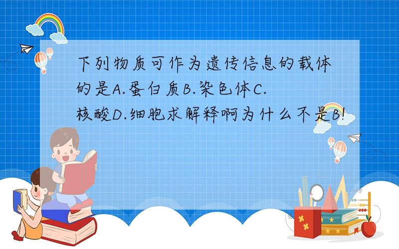 下列物质可作为遗传信息的载体的是A.蛋白质B.染色体C.核酸D.细胞求解释啊为什么不是B!