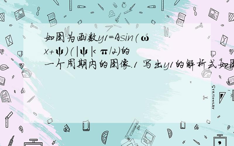 如图为函数y1＝Asin(ωx+ψ)(|ψ|＜π/2)的一个周期内的图像.1 写出y1的解析式如图为函数y1＝Asin(ωx+ψ)(|ψ|＜π/2)的一个周期内的图像.1 写出y1的解析式2 若y2与y1的图像关于直线x＝2对称,写出y2的解