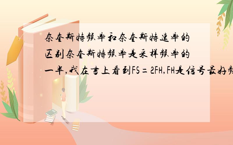 奈奎斯特频率和奈奎斯特速率的区别奈奎斯特频率是采样频率的一半,我在书上看到FS=2FH,FH是信号最好频率,书上把FS定义为奈奎斯特速率,FS的倒数定义为奈奎斯特间隔.请问奈奎斯特频率和奈