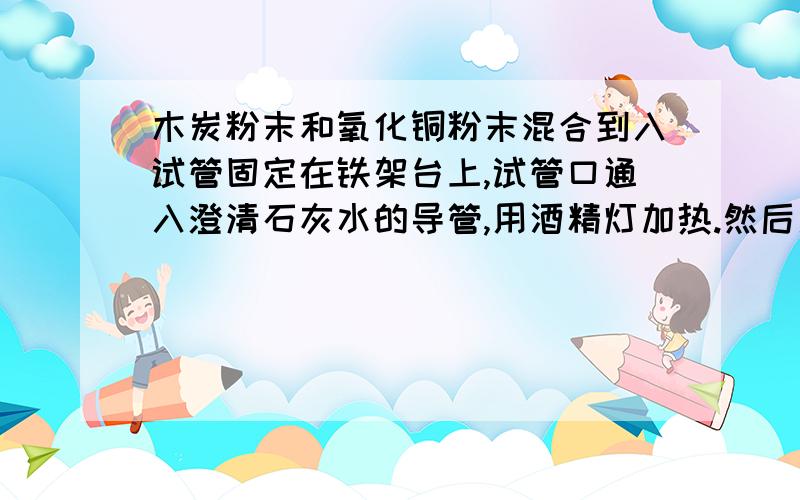 木炭粉末和氧化铜粉末混合到入试管固定在铁架台上,试管口通入澄清石灰水的导管,用酒精灯加热.然后用酒精灯加热.然后先撤出导管,待试管冷却后把试管上的粉末倒入纸上其发生的现象是?