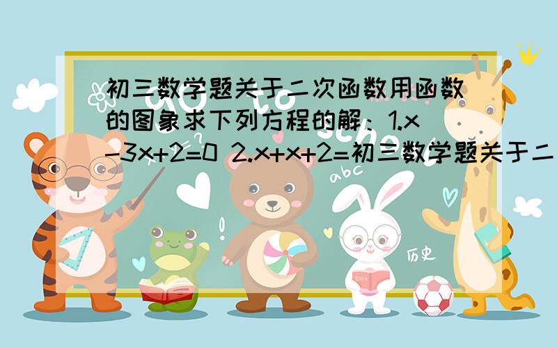 初三数学题关于二次函数用函数的图象求下列方程的解：1.x-3x+2=0 2.x+x+2=初三数学题关于二次函数用函数的图象求下列方程的解：1.x-3x+2=0 2.x+x+2=0 求高人用笔写下并画图拍摄,