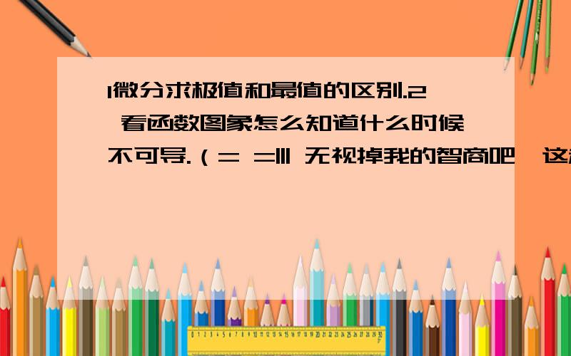 1微分求极值和最值的区别.2 看函数图象怎么知道什么时候不可导.（= =||| 无视掉我的智商吧,这种问题都问得出来）1因为我看过程好像都差不多啊.都是求一个f’=0 再f