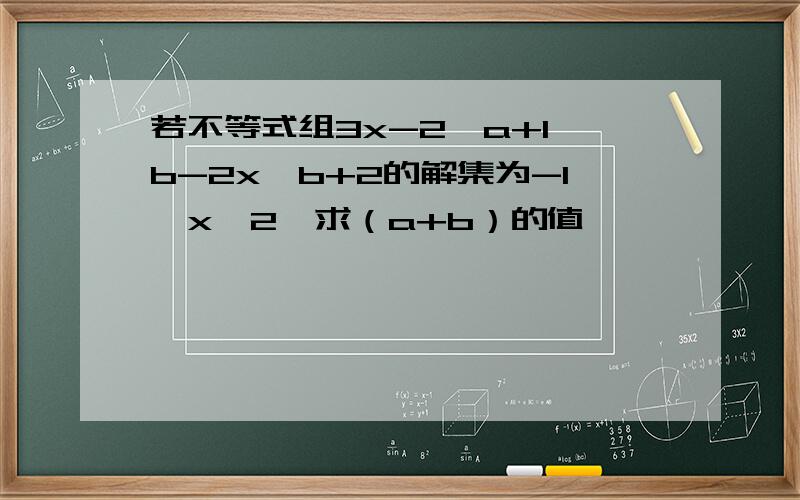 若不等式组3x-2＜a+1,b-2x＜b+2的解集为-1＜x＜2,求（a+b）的值