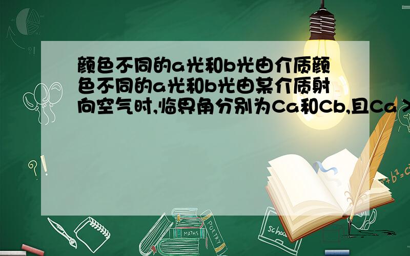 颜色不同的a光和b光由介质颜色不同的a光和b光由某介质射向空气时,临界角分别为Ca和Cb,且Ca＞Cb .当用a光照射某种金属时发生了光电效应,现改用b光照射,则 A．不一定能发生光电效应B．光电