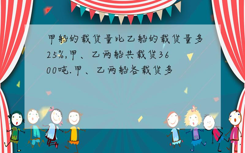 甲船的载货量比乙船的载货量多25%,甲、乙两船共载货3600吨.甲、乙两船各载货多