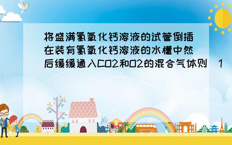 将盛满氢氧化钙溶液的试管倒插在装有氢氧化钙溶液的水槽中然后缓缓通入CO2和O2的混合气体则（1）试管中最后收集到的气体是（2）试管中反应的化学方程式为（3）水槽中产生的现象是