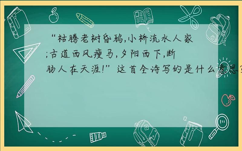 “枯腾老树昏鸦,小桥流水人家;古道西风瘦马,夕阳西下,断肠人在天涯!”这首全诗写的是什么意思?