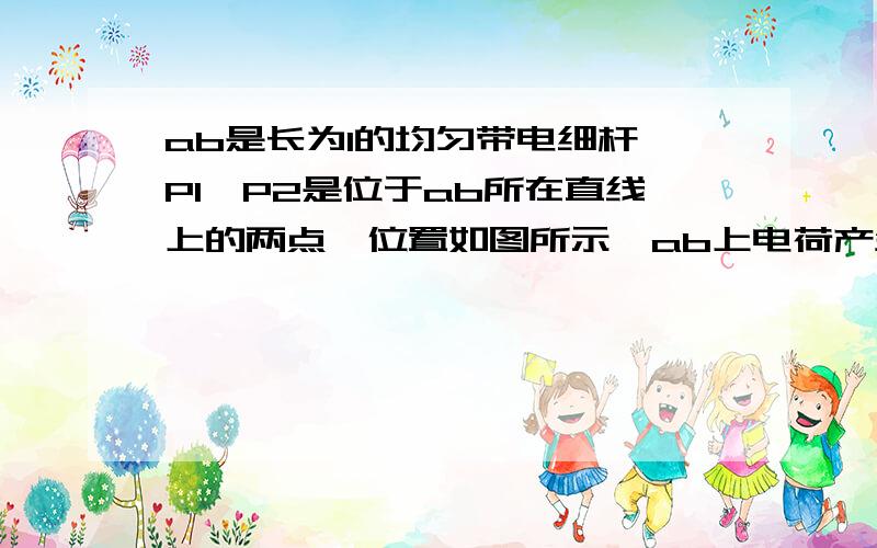 ab是长为l的均匀带电细杆,P1,P2是位于ab所在直线上的两点,位置如图所示,ab上电荷产生的静电场 下面接着在P1处的场强大小为E1,在P2处的场强为E2,则以下说法正确的是（ ）A 两处的场强方向相