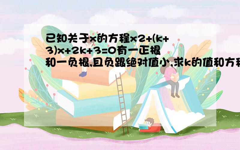 已知关于x的方程x2+(k+3)x+2k+3=0有一正根和一负根,且负跟绝对值小,求k的值和方程的根