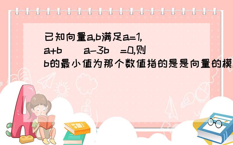 已知向量a,b满足a=1,(a+b)(a-3b)=0,则b的最小值为那个数值指的是是向量的模,求的也是模