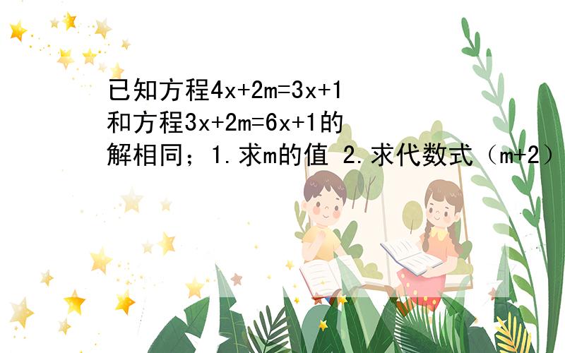 已知方程4x+2m=3x+1和方程3x+2m=6x+1的解相同；1.求m的值 2.求代数式（m+2）^2009乘（2m-7/5）^2010.