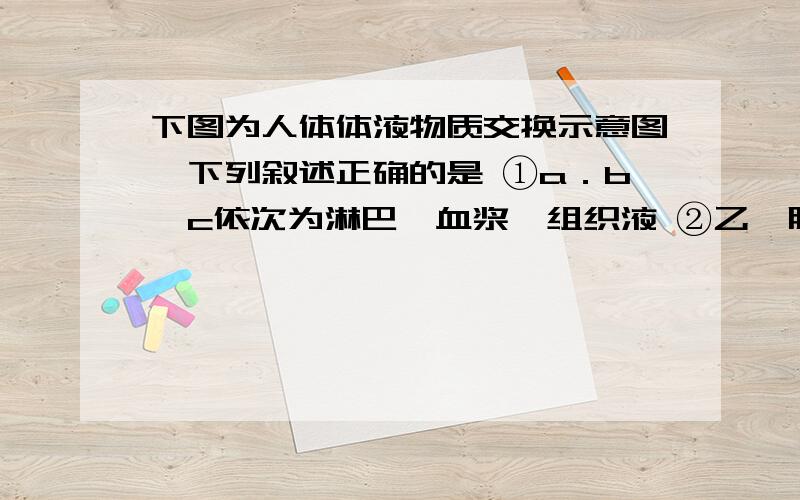 下图为人体体液物质交换示意图,下列叙述正确的是 ①a．b、c依次为淋巴、血浆、组织液 ②乙酰胆碱可下图为人体体液物质交换示意图,下列叙述正确的是①a．b、c依次为淋巴、血浆、组织液