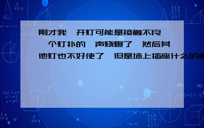 刚才我一开灯可能是接触不良,一个灯扑的一声烧爆了,然后其他灯也不好使了,但是墙上插座什么的都好使,