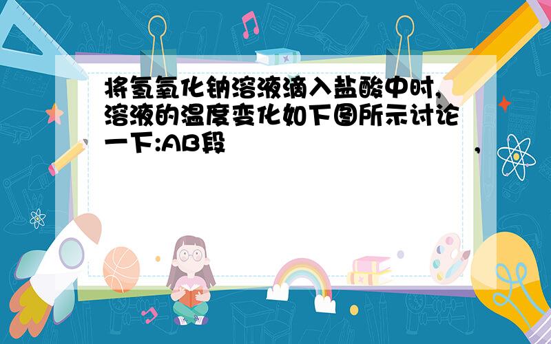 将氢氧化钠溶液滴入盐酸中时,溶液的温度变化如下图所示讨论一下:AB段                              ,                                                      BC段