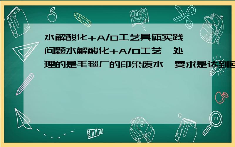 水解酸化+A/O工艺具体实践问题水解酸化+A/O工艺,处理的是毛毯厂的印染废水,要求是达到回用.谁能详细的指教下从前期投泥开始到调试结束的一系列注意问题.刚从事本行业不久,