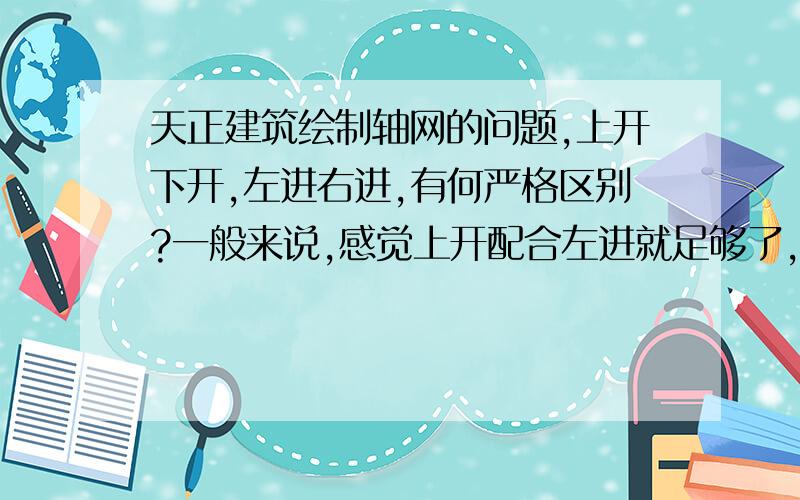 天正建筑绘制轴网的问题,上开下开,左进右进,有何严格区别?一般来说,感觉上开配合左进就足够了,为什么还要有下进,右进这一说?而且有趣的是系统默认的初始设置,是从下进开始的.望从实际