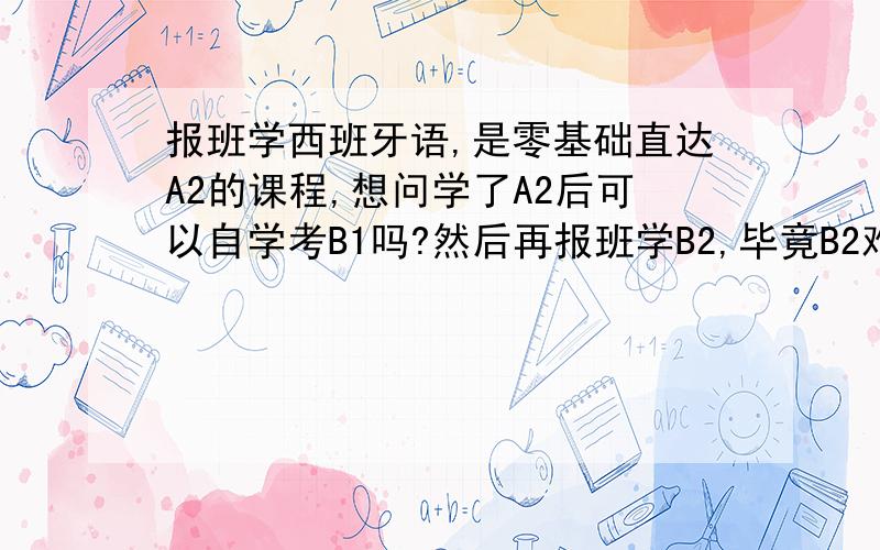 报班学西班牙语,是零基础直达A2的课程,想问学了A2后可以自学考B1吗?然后再报班学B2,毕竟B2难点