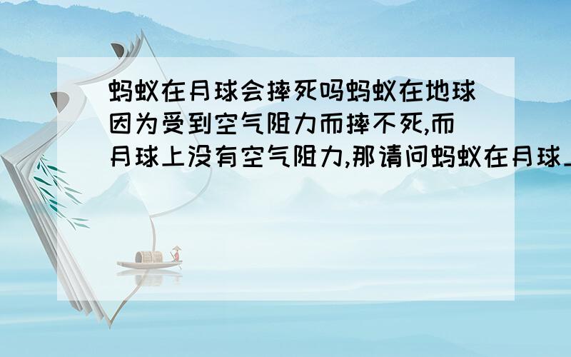 蚂蚁在月球会摔死吗蚂蚁在地球因为受到空气阻力而摔不死,而月球上没有空气阻力,那请问蚂蚁在月球上会摔死吗