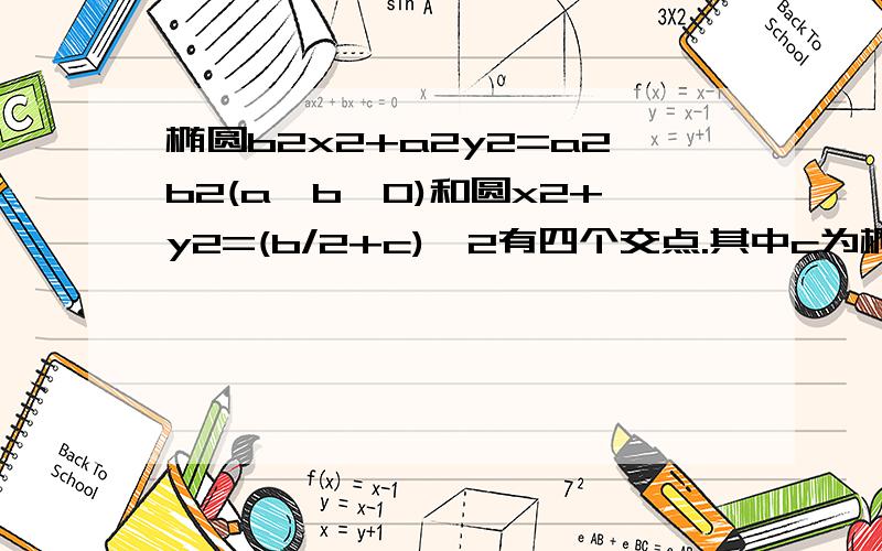 椭圆b2x2+a2y2=a2b2(a>b>0)和圆x2+y2=(b/2+c)^2有四个交点.其中c为椭圆的半焦距.求离心率的范围.急清楚点,我菜