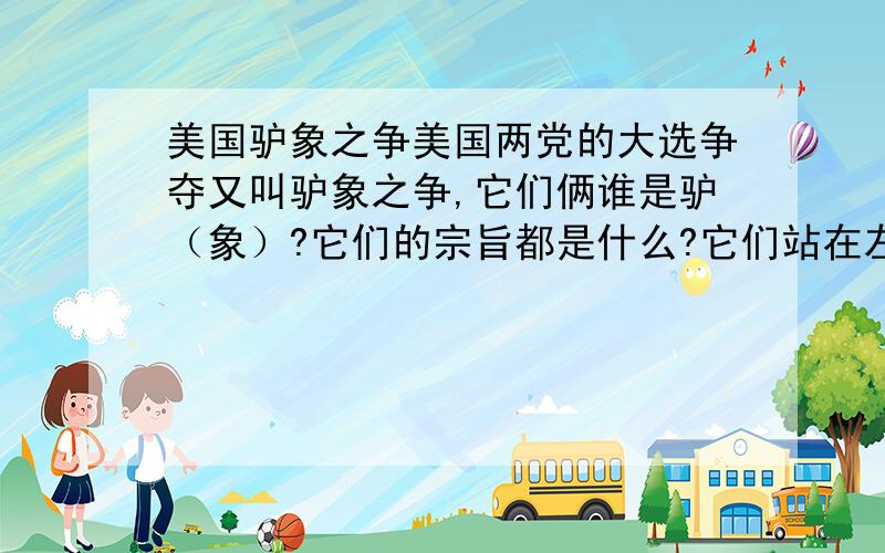 美国驴象之争美国两党的大选争夺又叫驴象之争,它们俩谁是驴（象）?它们的宗旨都是什么?它们站在左?、中?、、右?.