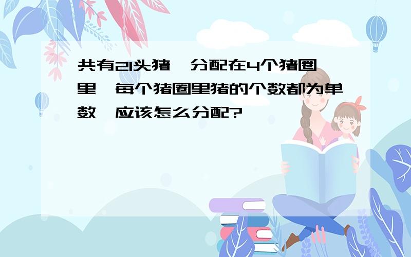 共有21头猪,分配在4个猪圈里,每个猪圈里猪的个数都为单数,应该怎么分配?