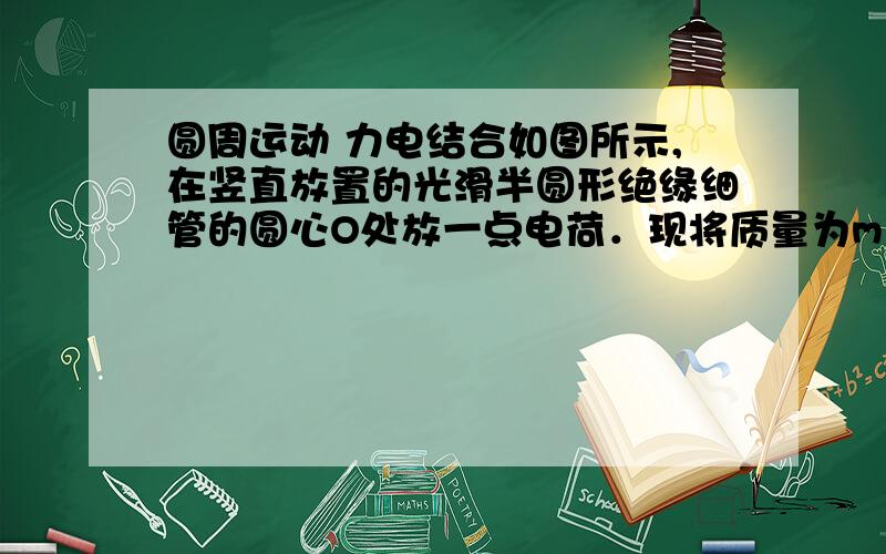 圆周运动 力电结合如图所示,在竖直放置的光滑半圆形绝缘细管的圆心O处放一点电荷．现将质量为m、电荷量为q的小球从半圆形管的水平直径端点A静止释放,小球沿细管滑到最低点B时,对管壁