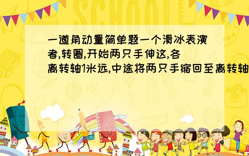 一道角动量简单题一个滑冰表演者,转圈,开始两只手伸这,各离转轴1米远,中途将两只手缩回至离转轴0.5米远的地方,问前后角速度怎么变?（不要只给答案啊,具体数值，变几倍？没看我给了1m,0.