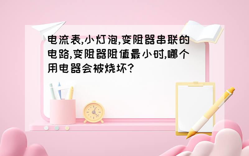 电流表,小灯泡,变阻器串联的电路,变阻器阻值最小时,哪个用电器会被烧坏?